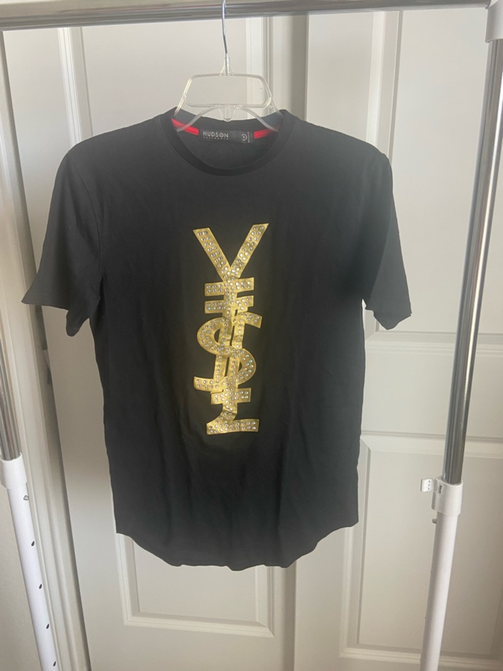 Hudson Jeans Black Tee with Red Trim